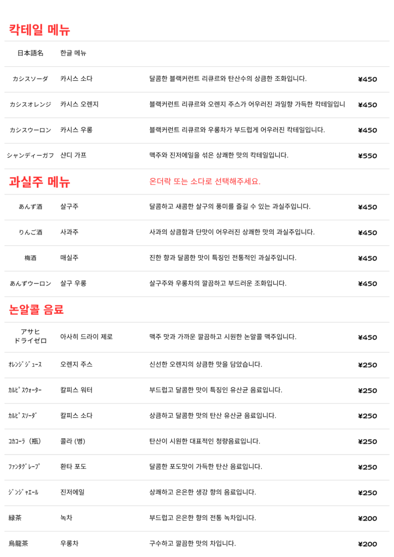 韓国語メニュー６